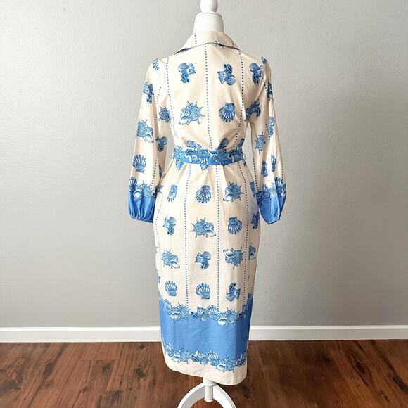 Celina Moon X Anthro Shell Print Tie Waist Midi Shirt Dress Women’s Size Small - Picture 7 of 16